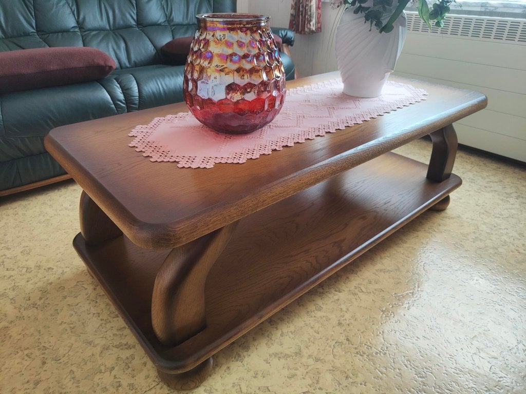 Salontafel massief eik met onderblad, Huis en Inrichting, Ophalen, 100 tot 150 cm, Rustiek, Eikenhout