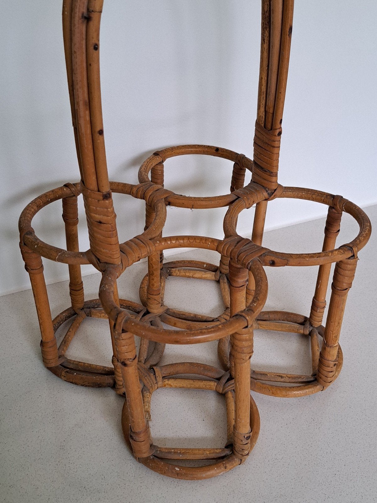Vintage rotan flessenhouder / flessendrager (voor 4 flessen), Ophalen of Verzenden