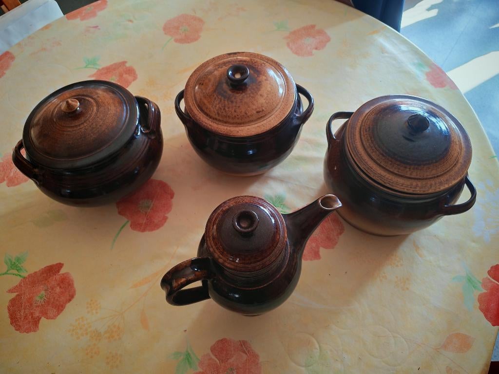 Set de théière + 3 pots en gres signés, Enlèvement