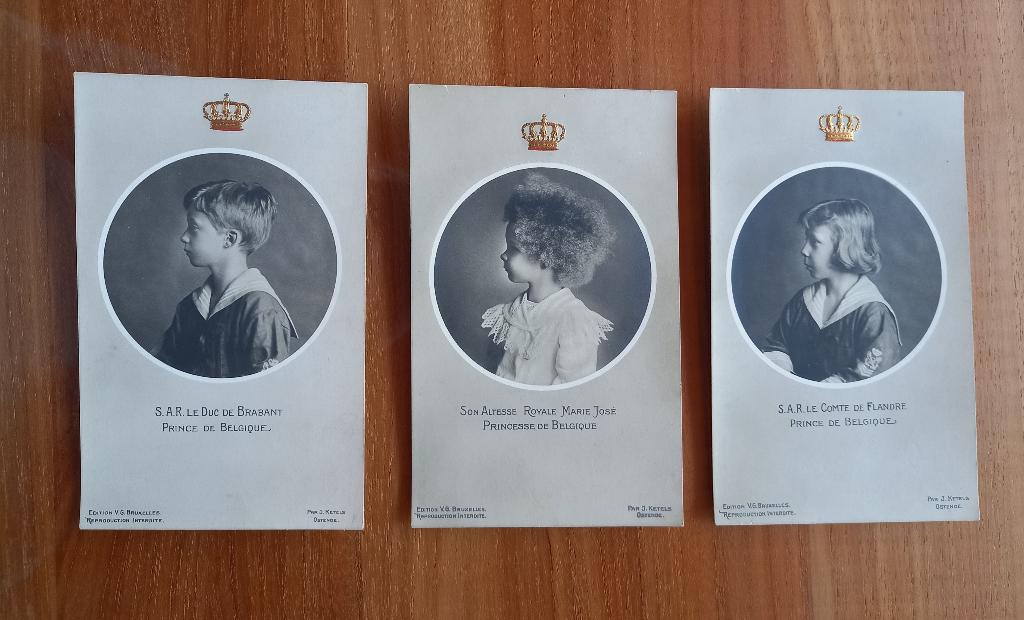 Lot de 3 cartes postales royales belges - dorure embossée, Enlèvement, Avant 1920