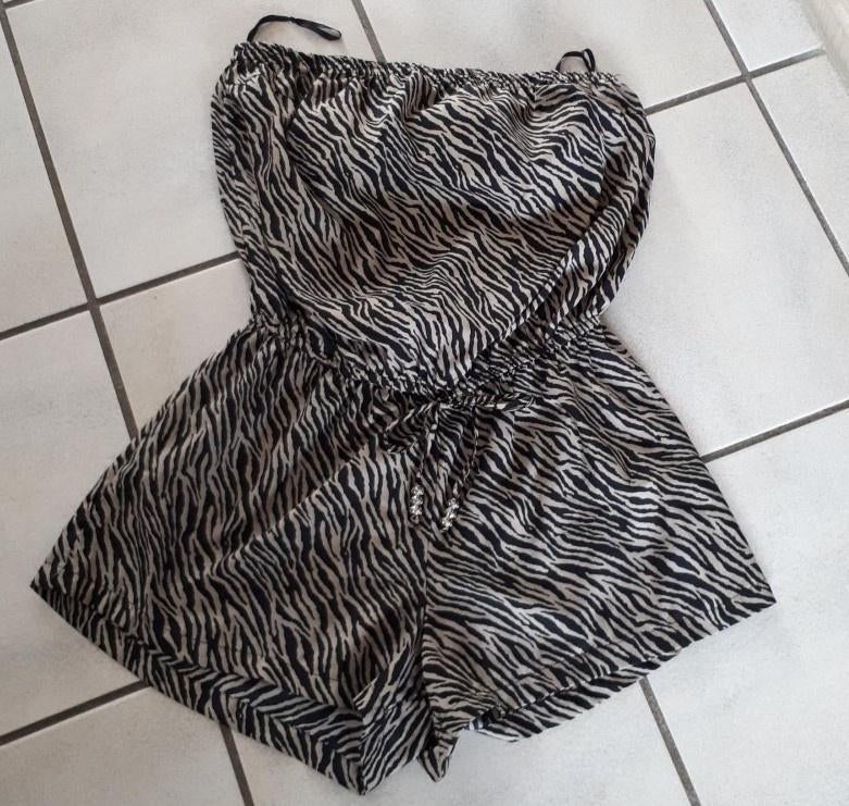 Korte Jumpsuit - Strapless - zwart/beige print - maat 42, Verzenden, Zeeman, Zwart, Maat 42/44 (L)