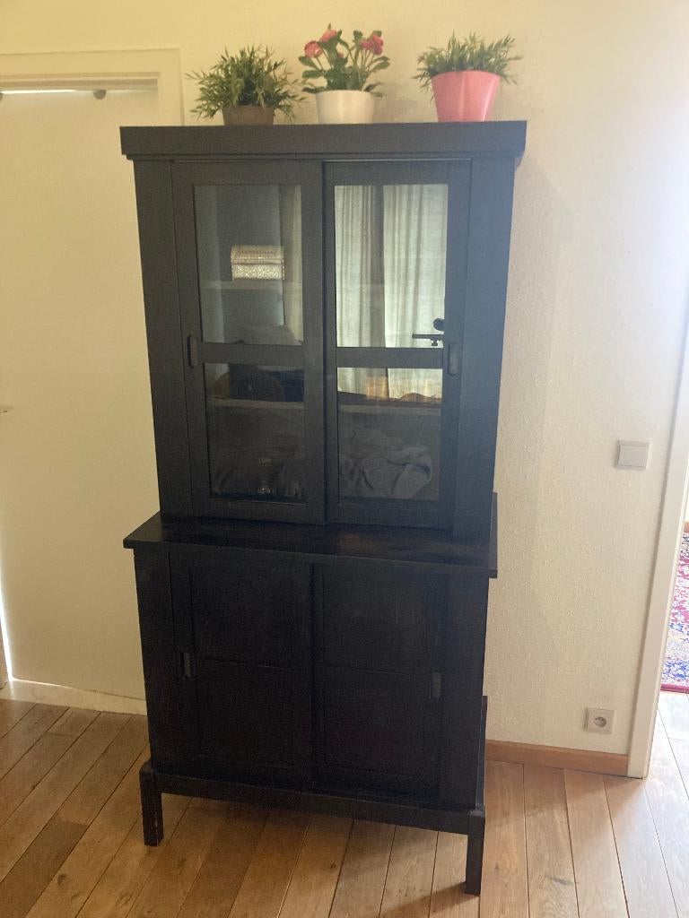 IKEA MERÅKER vitrinekast in donker hout — vintage IKEA 1999, Ophalen, Gebruikt, 50 tot 100 cm, 150 tot 200 cm