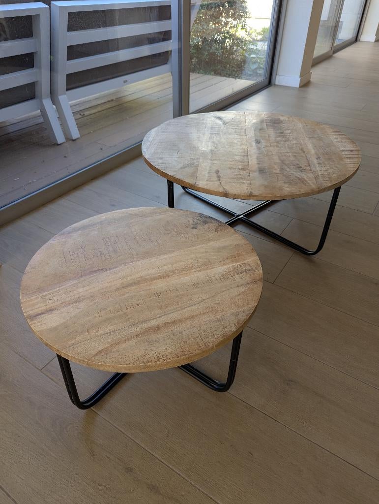 Mangohouten ronde salontafel (duo!), Moins de 50 cm, Rond, 50 à 100 cm, Enlèvement