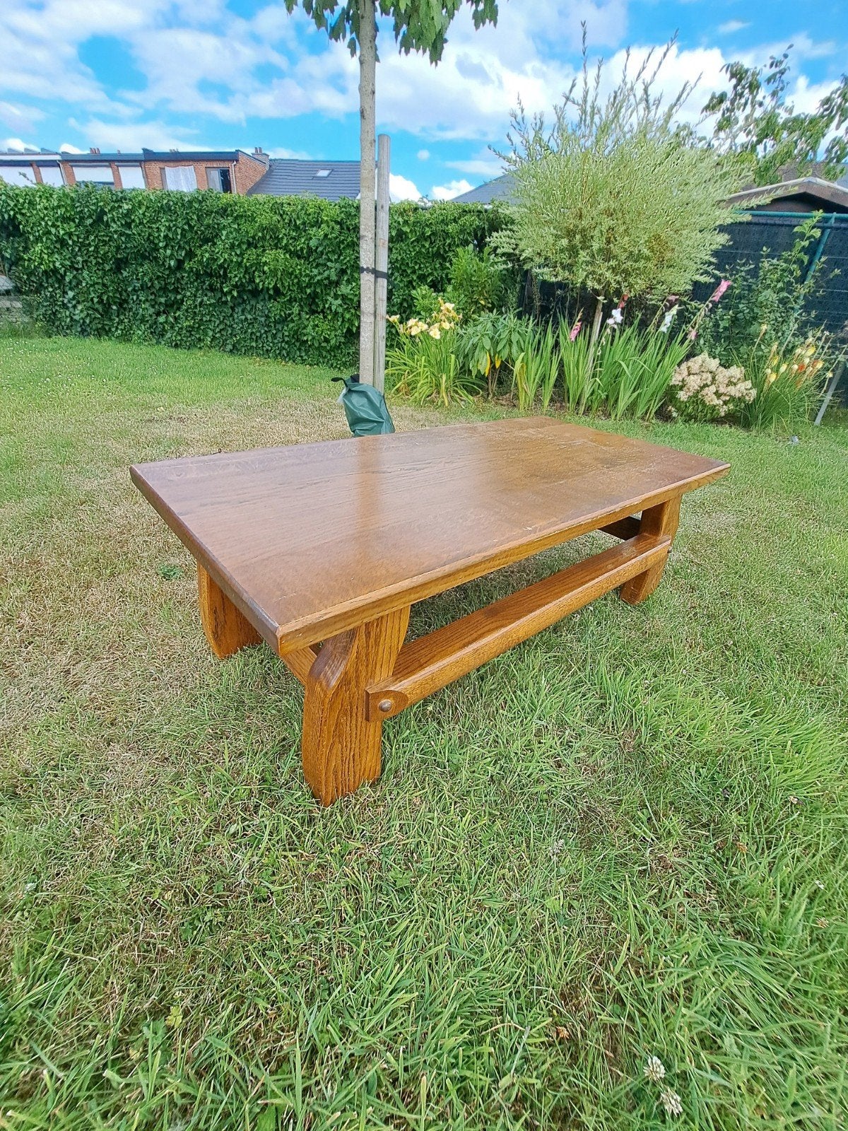 Table basse en chêne robuste/Table basse en bois, Enlèvement ou Envoi, 45 à 60 cm, Landelijk, Utilisé