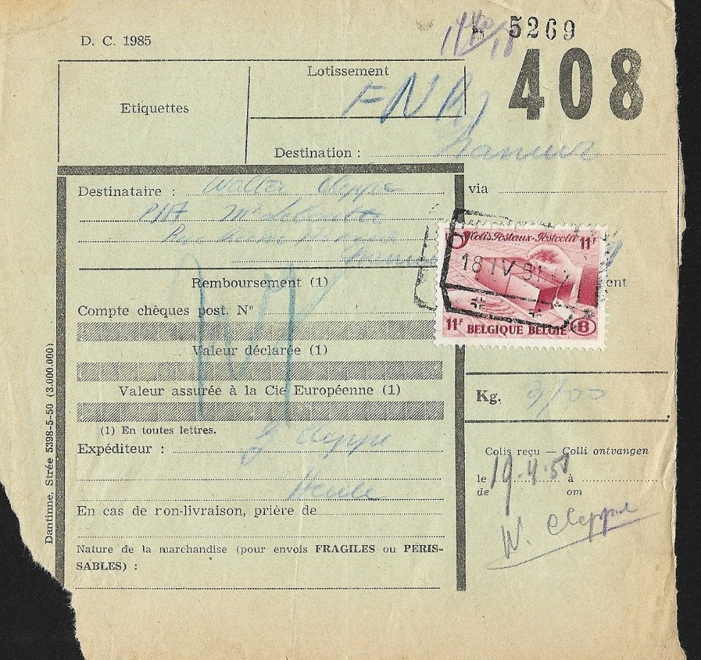 1951 - BELGIQUE - Document ferroviaire [Y&T 302] + NAMUR, Oblitéré, Trains, Sans enveloppe, Affranchi