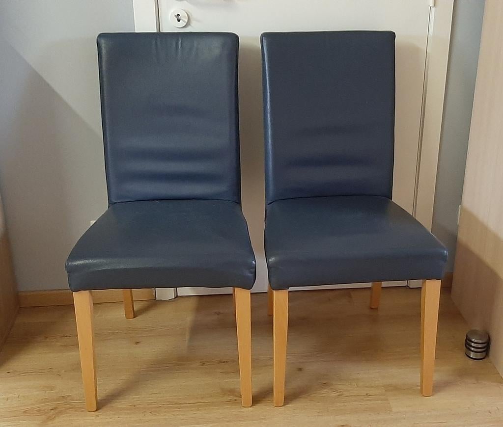 2 blauw/grijze eetkamerstoelen, Deux, Enlèvement, Utilisé, Autres matériaux