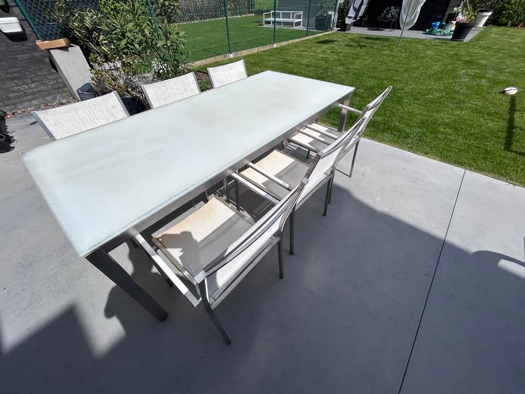 Table de jardin et 6 chaises, Jardin & Terrasse, Enlèvement, Utilisé, Rectangulaire, Inox