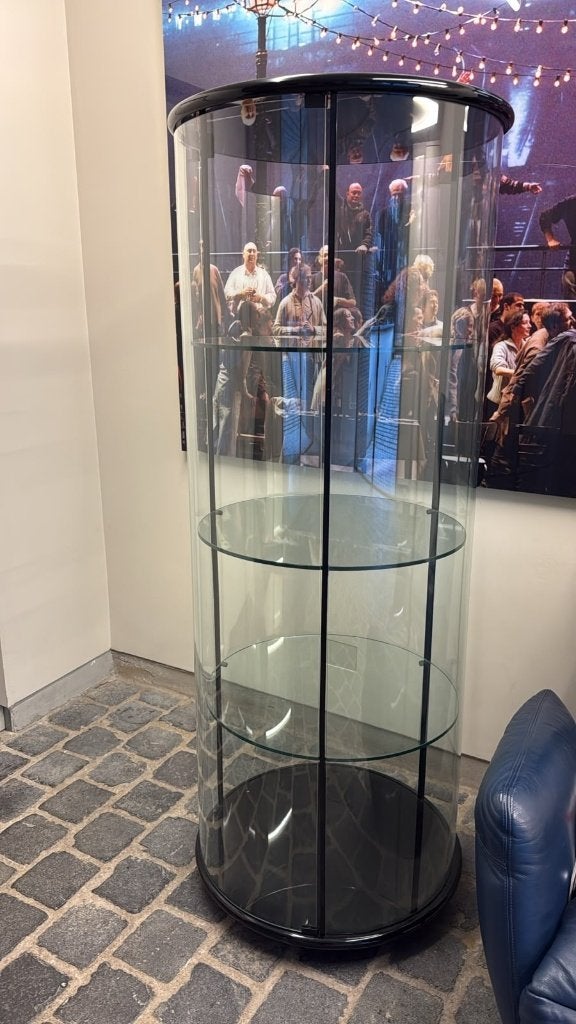 Ronde glazen vitrinekast | Design | Zwart | Glazen leggers, Enlèvement, Comme neuf, Verre, 150 à 200 cm