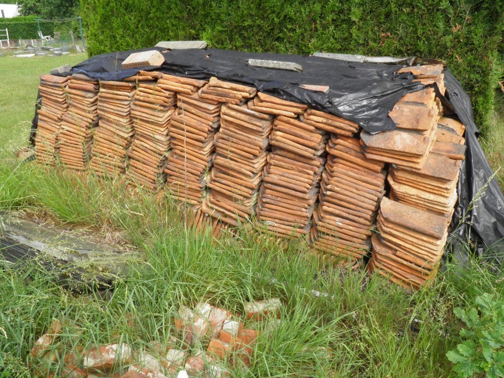 Groot lot Pottelberg pannen., Doe-het-zelf en Bouw, Dakpannen en Dakbedekking, Ophalen, Gebruikt, Steen of Klei, Dakpannen