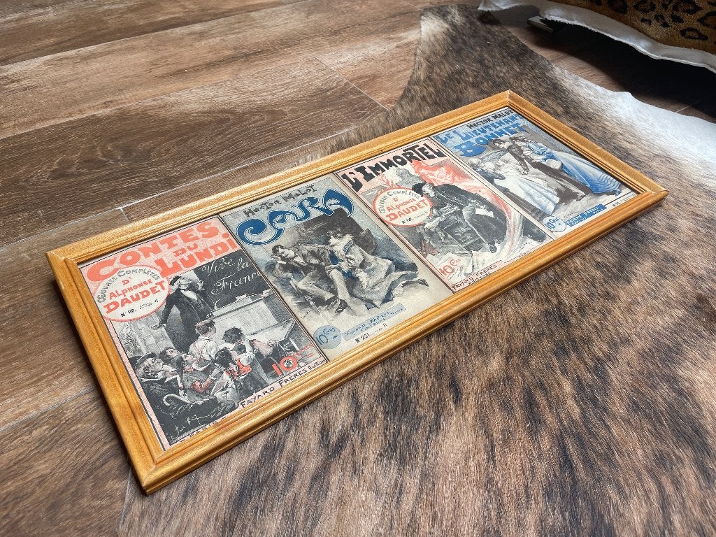 Antiek Frans kunstwerk: 4 ingekaderde 19e-eeuwse covers, 1800 - 1899, Portret, Ingelijst, Lithografie
