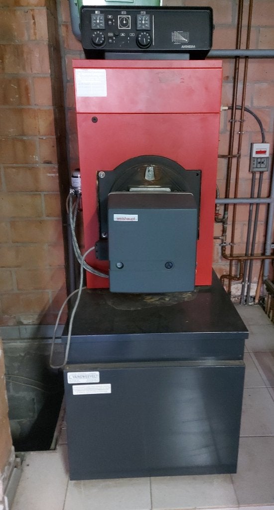 mazoutbrander Weishaupt + ketel - sturing Antherm, Chaudière CC ou Chaudière combinée, Enlèvement, Utilisé, 80 cm ou plus