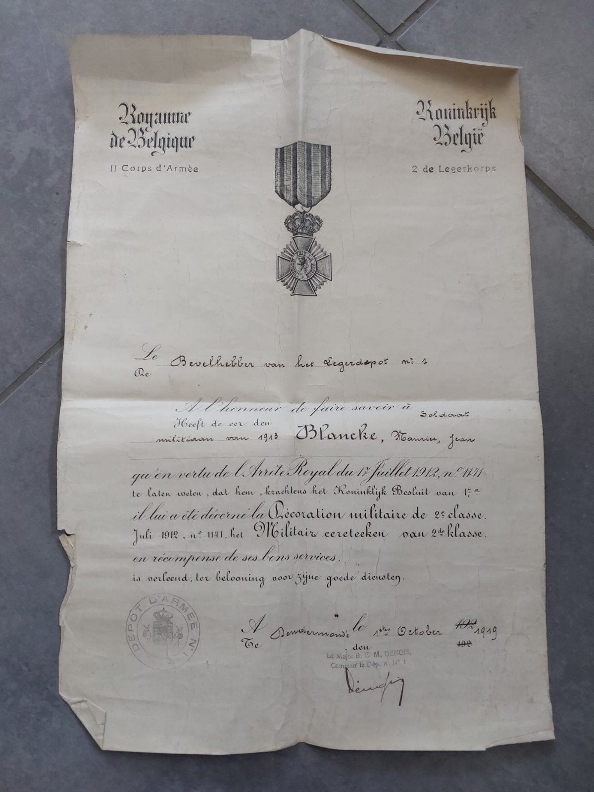 Oorkonde Militair Ereteken 2de Klasse (1919), Verzamelen, Militaria | Algemeen, Ophalen of Verzenden, Landmacht, Overige typen