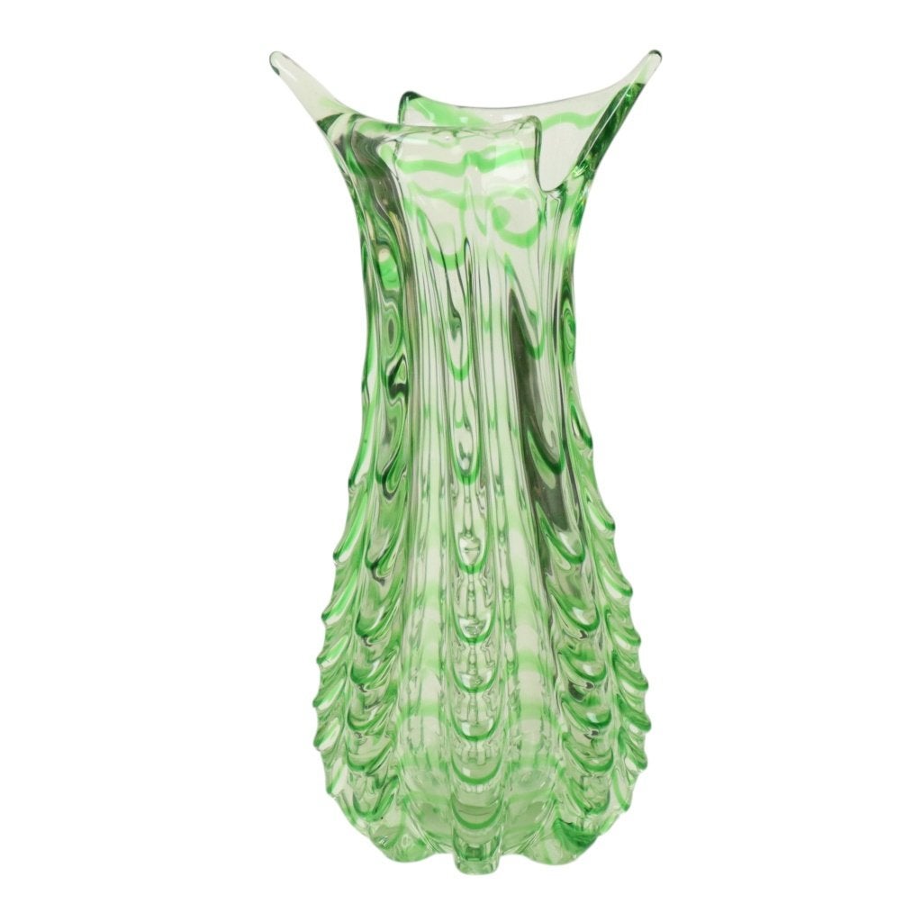 Grote Groene Glazen Vaas Murano Dino Martens Stijl Jaren 60, Huis en Inrichting, Gebruikt, 45 cm, Ophalen of Verzenden, Glas