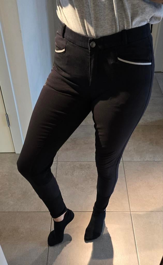 Zwarte rijbroek met kunstleren zitvlak S/36, Gebruikt, Dames, Recreatie, Onderkleding