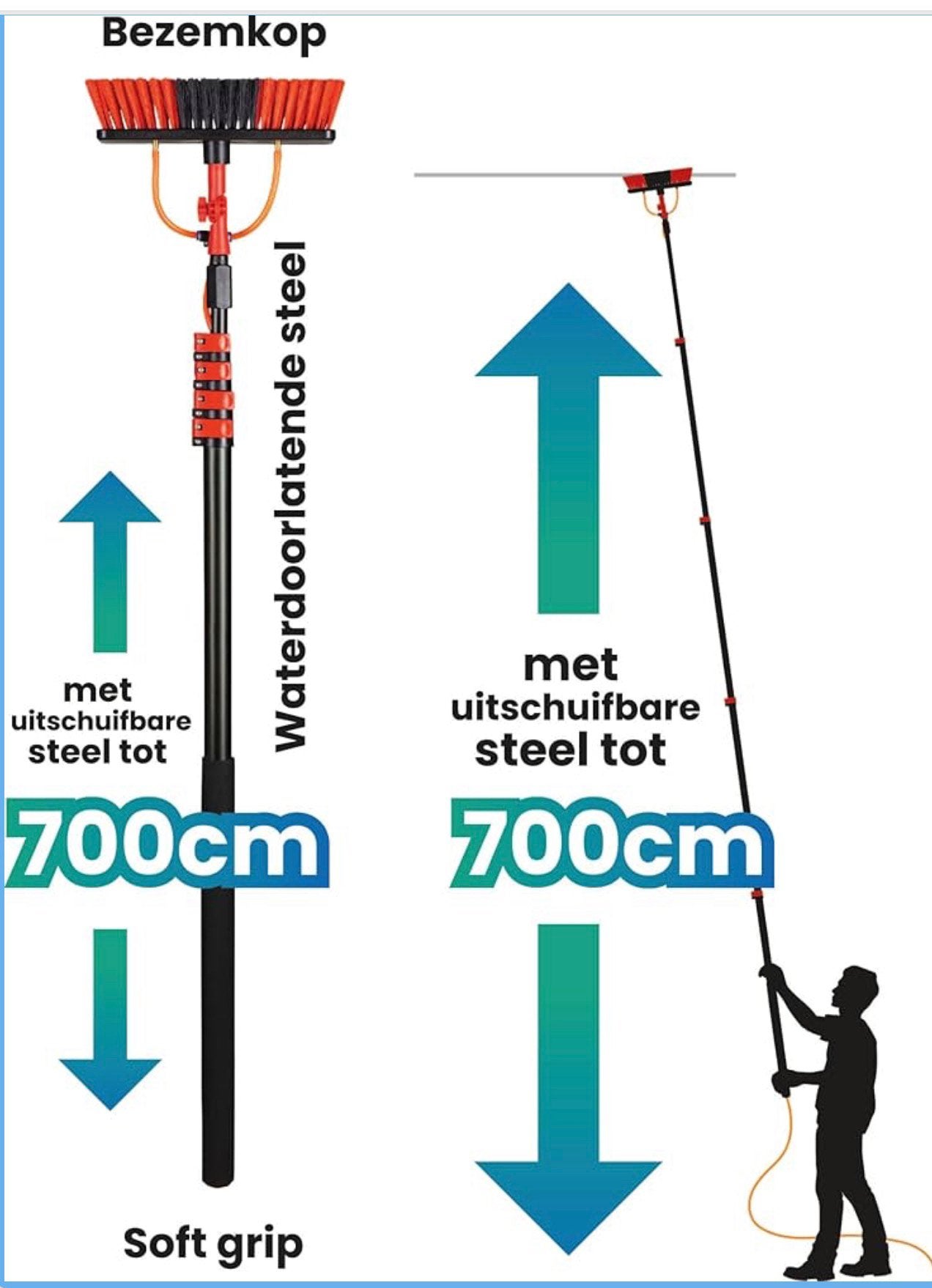Telescopische Wasborstel XXL 7m (nieuw), Tuin en Terras, Ophalen of Verzenden