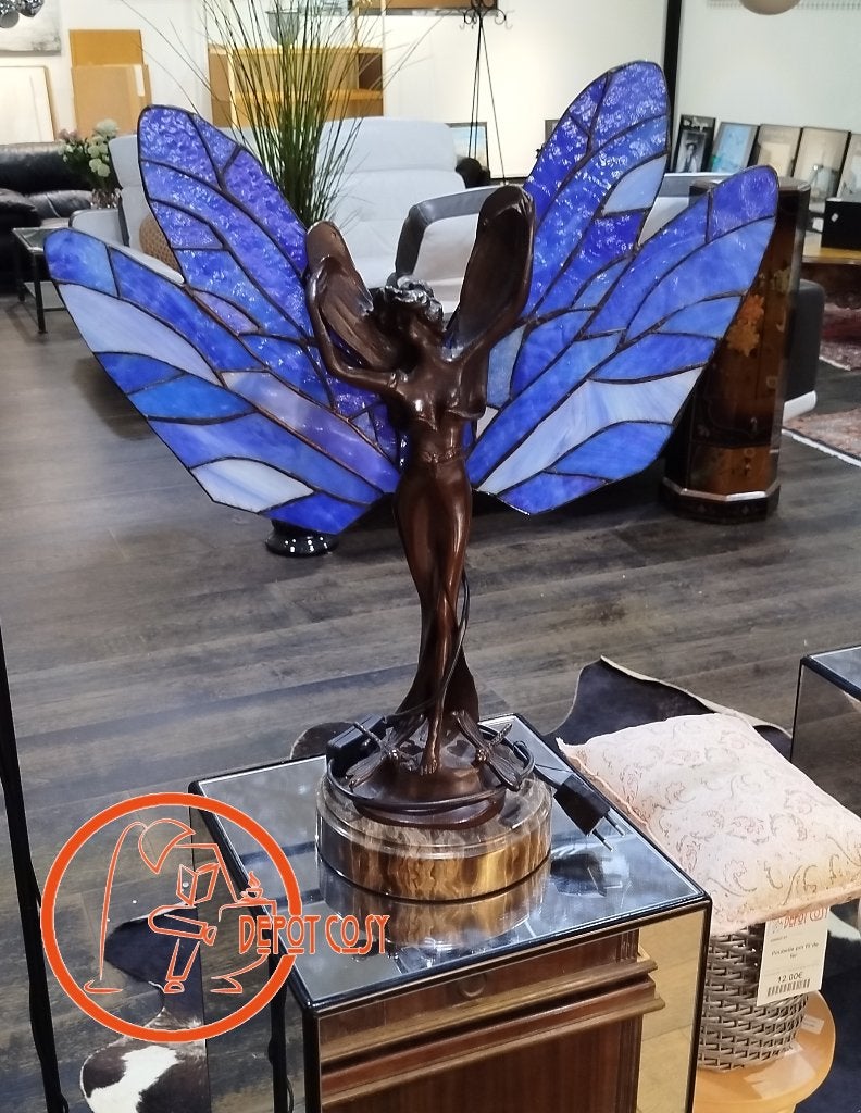 Magnifique lampe sculpture femme ailée – style Art Déco, .., .., Verre, 55 cm