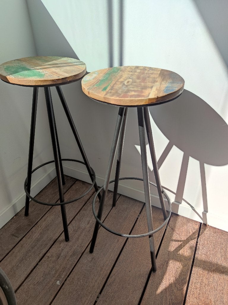 Set van 4 barkrukken hout/metaal, Huis en Inrichting, Barkrukken, Ophalen, 60 tot 90 cm, Zo goed als nieuw, 4 krukken