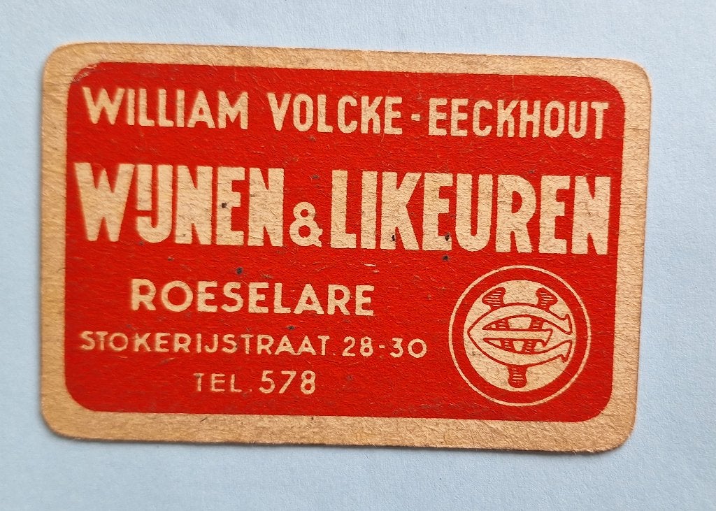 Speelkaart Eeckhout_likeuren_Roeselare 2_rood_306, Verzamelen, Ophalen of Verzenden, Gebruikt, Speelkaart(en)