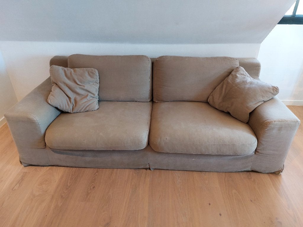 Comfortabele 3-zits zetel (taupe), Huis en Inrichting, Ophalen, Gebruikt, 100 tot 125 cm, Driepersoons