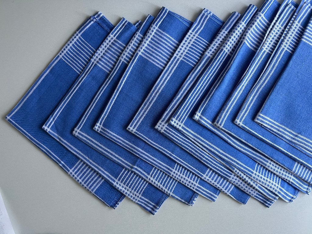 Vintage tafelkleed + servietten, Huis en Inrichting, Ophalen, Geweven, Blauw, Zo goed als nieuw