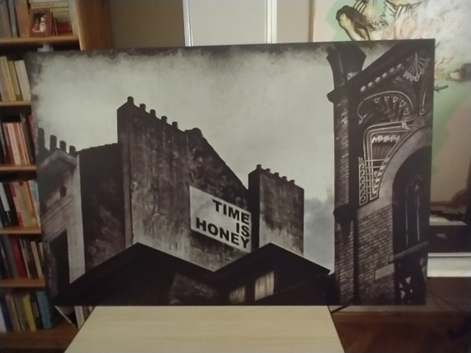 Muurplaat 'Time is honey', metaal, fotobewerking, 11op 76 cm, Avec texte, Enlèvement, Marron, 111 cm