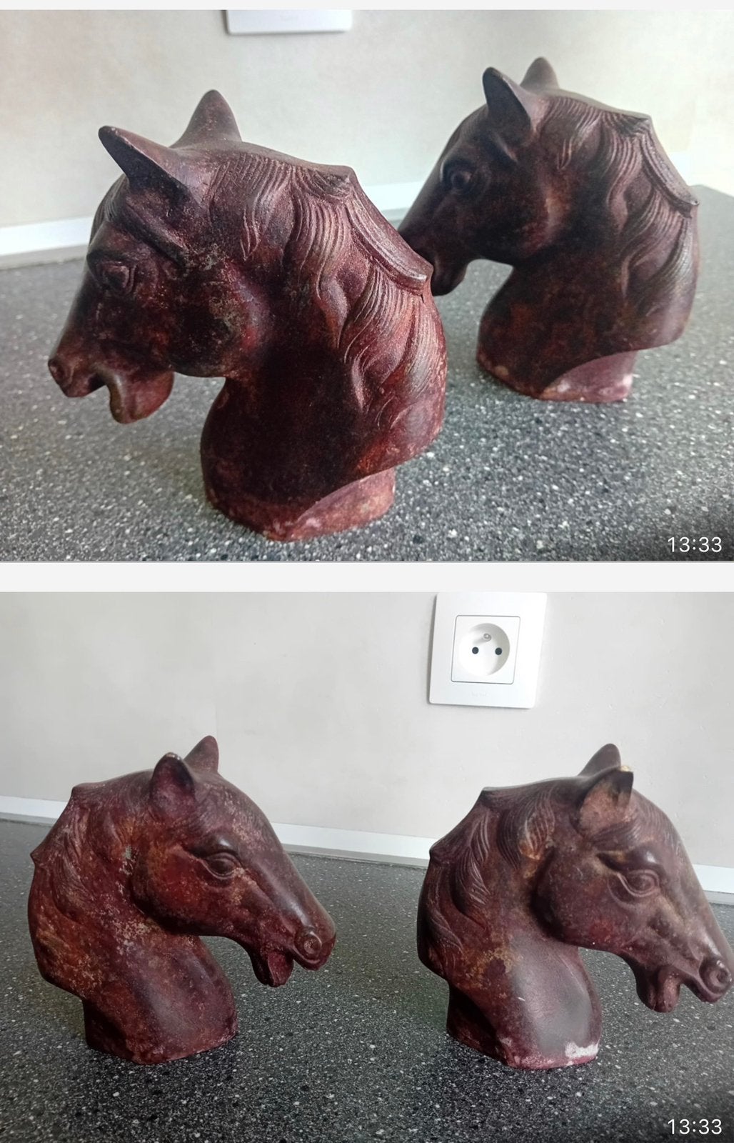 Set van 2 vintage paardenhoofden – zwaar decoratief, Verzamelen, Dierenverzamelingen, Ophalen, Zo goed als nieuw