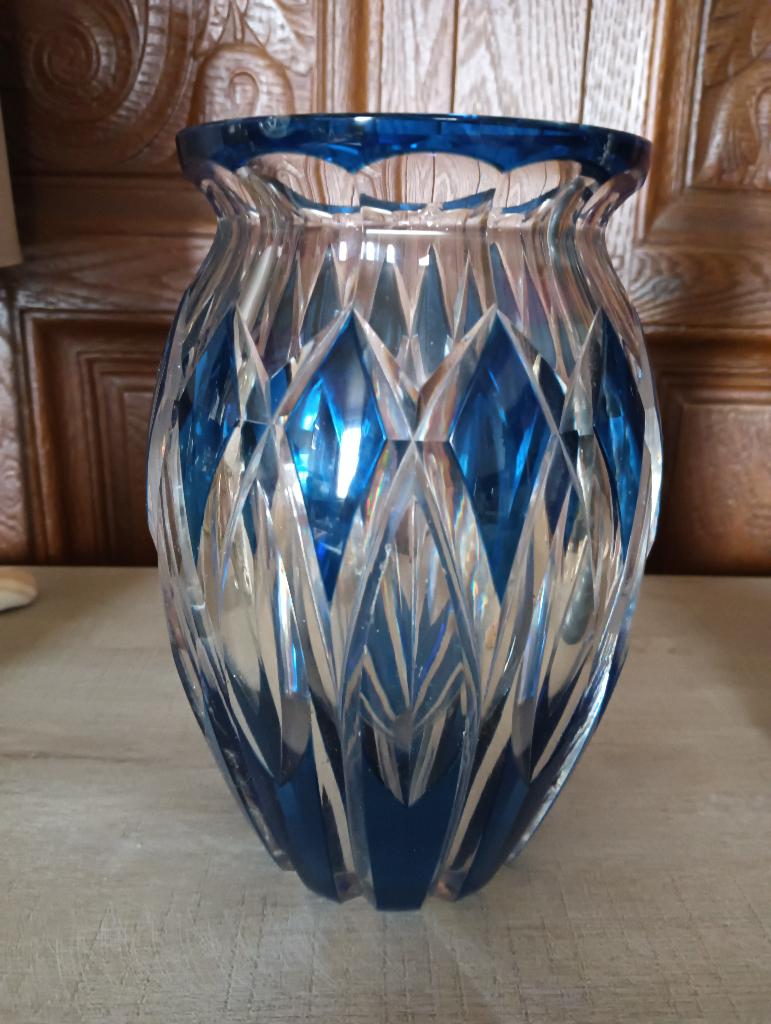 Vase en cristal bleu. Val Saint Lambert, Antiquités & Art, Enlèvement