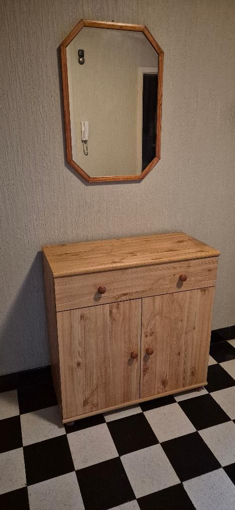 Grenen kast en spiegel., Ophalen, 1 of 2 laden, 50 tot 100 cm, Zo goed als nieuw