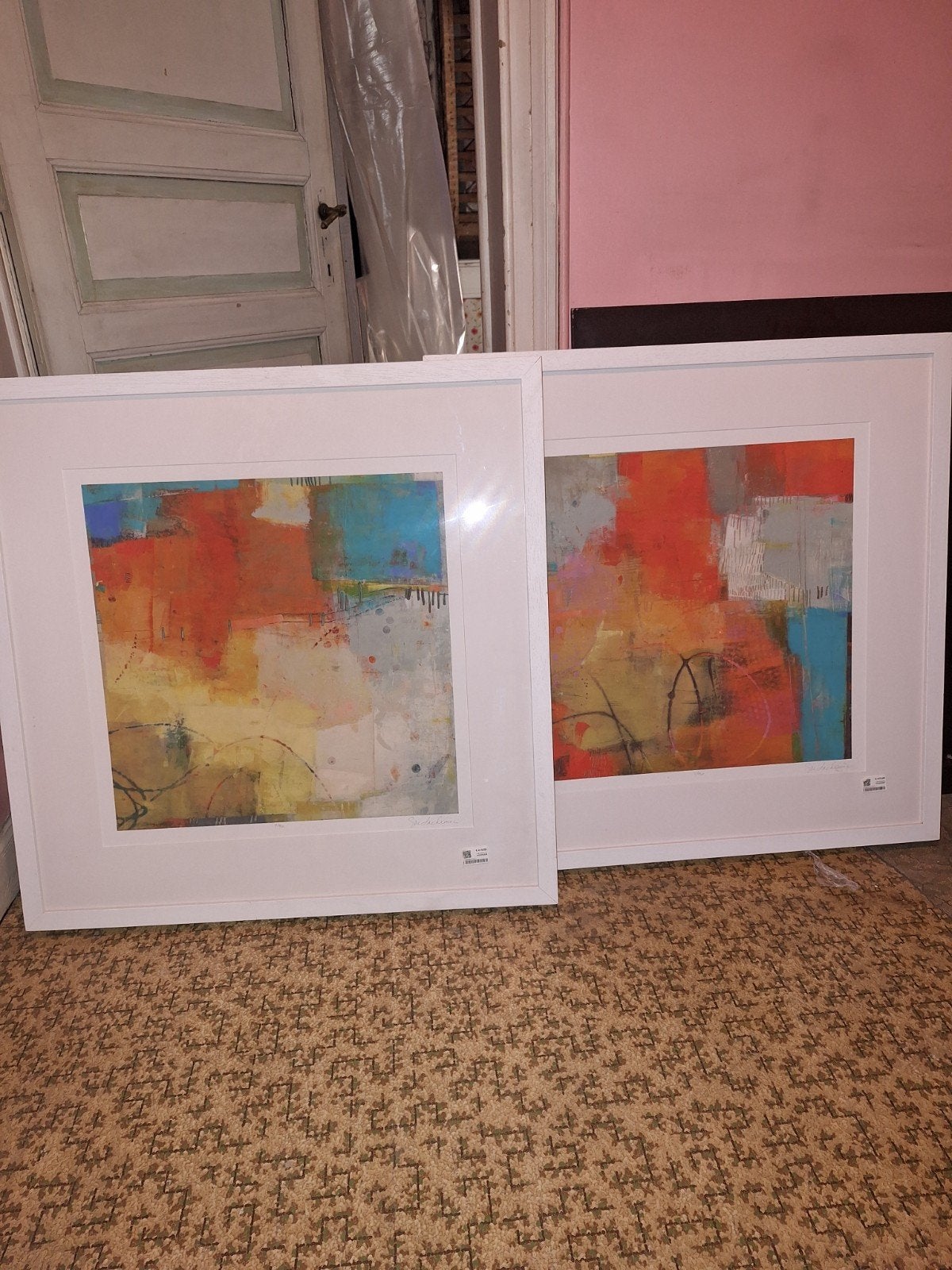 set van 2 grote abstracte kunstwerken- Sue Jachimiec, Ophalen