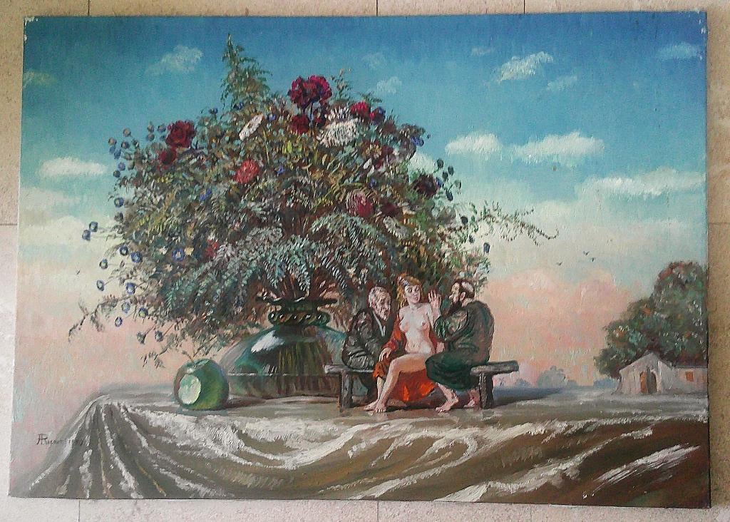 Naakt en 2 oudere mannen - Rinat Animaev (geb.1955 (Rus/Fr), Ophalen of Verzenden
