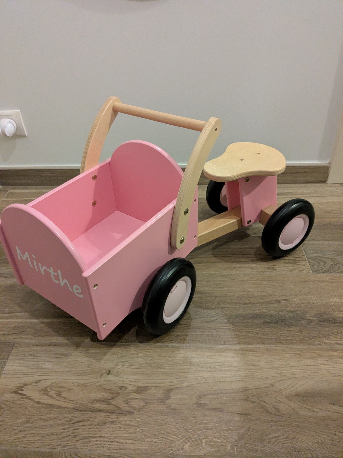 Houten loopwagen/bakfiets, Kinderen en Baby's, Ophalen, Zo goed als nieuw, Loopvoertuig