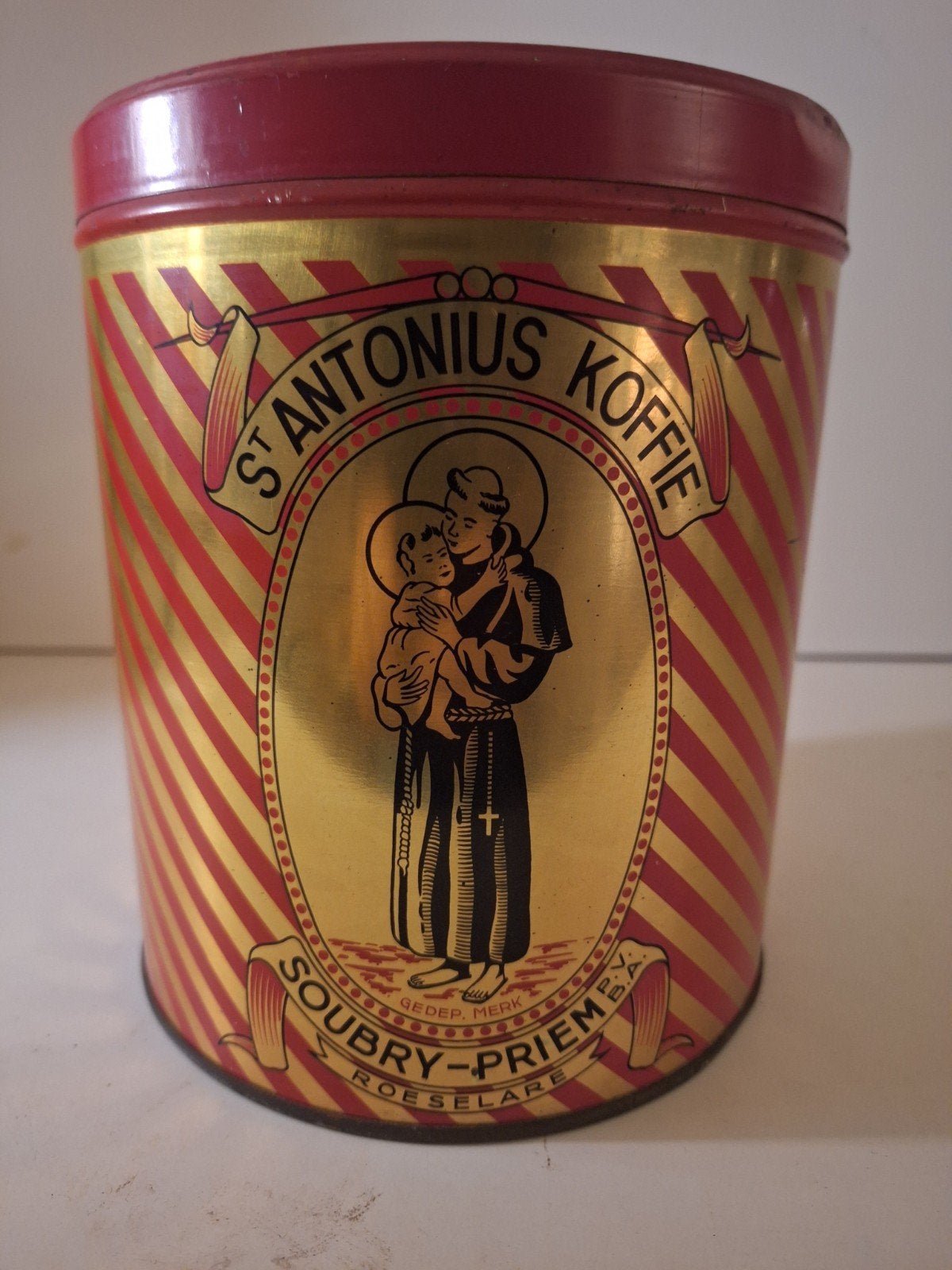 zeldzaam oud koffieblik St. Antonius Soubry Roeselare, Verzamelen, Ophalen of Verzenden