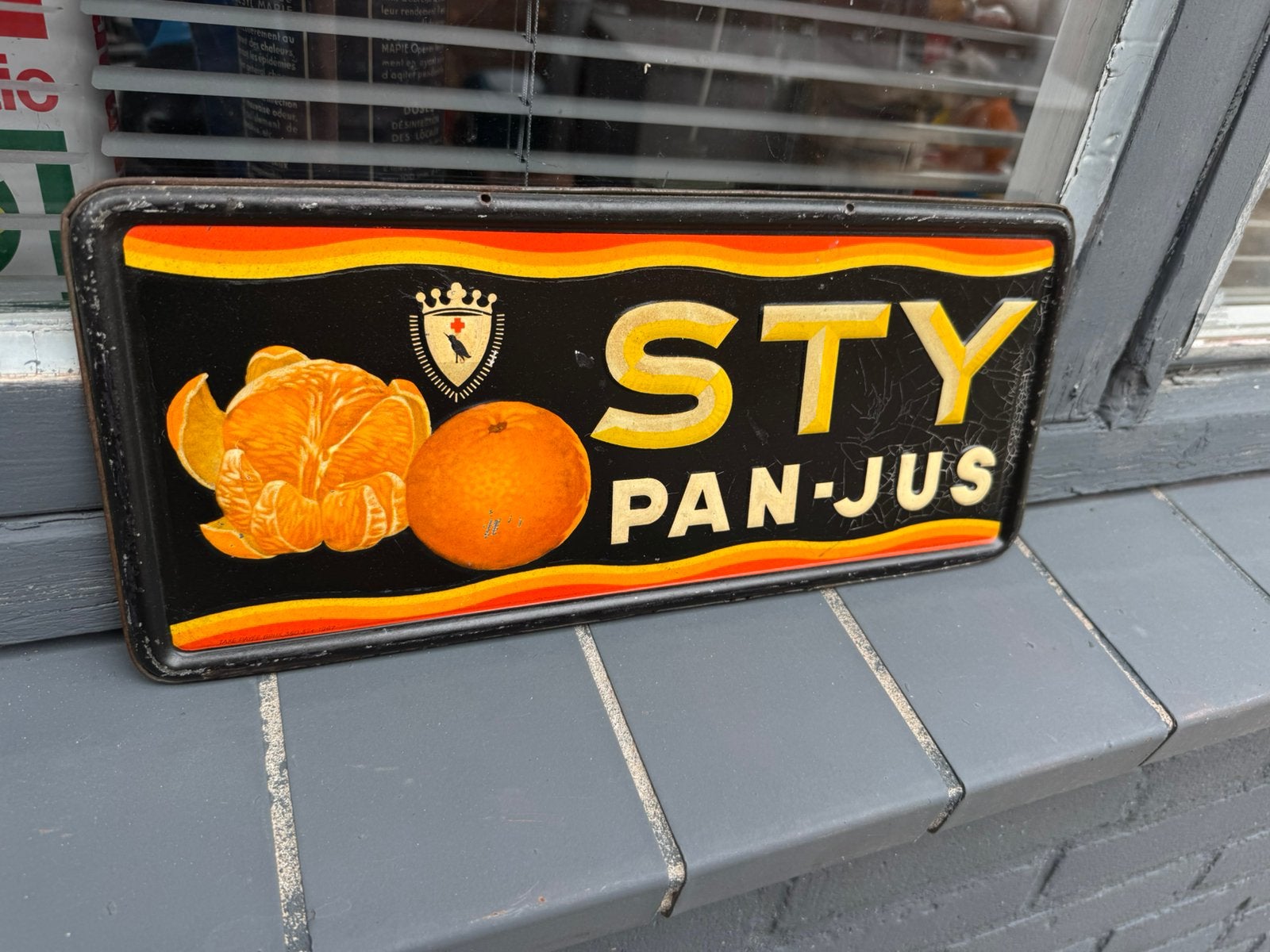 STY Pan Jus oud reclamebord 1947, Verzamelen, Ophalen of Verzenden, Gebruikt, Reclamebord