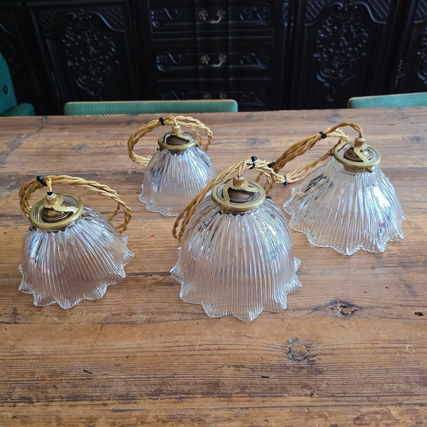 Vintage Holphane glazen hanglampen, vier stuks. PR/ST., Ophalen of Verzenden