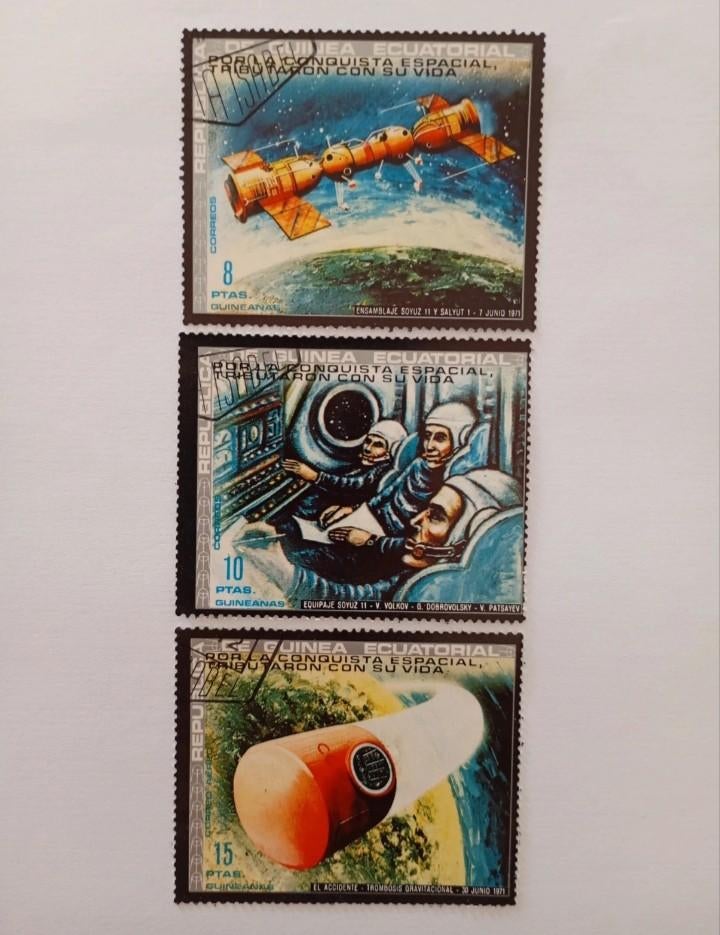 Lot of 3 CTO stamps from Equatorial Guinea - space, Timbres & Monnaies, Timbres | Antilles néerlandaises, Envoi