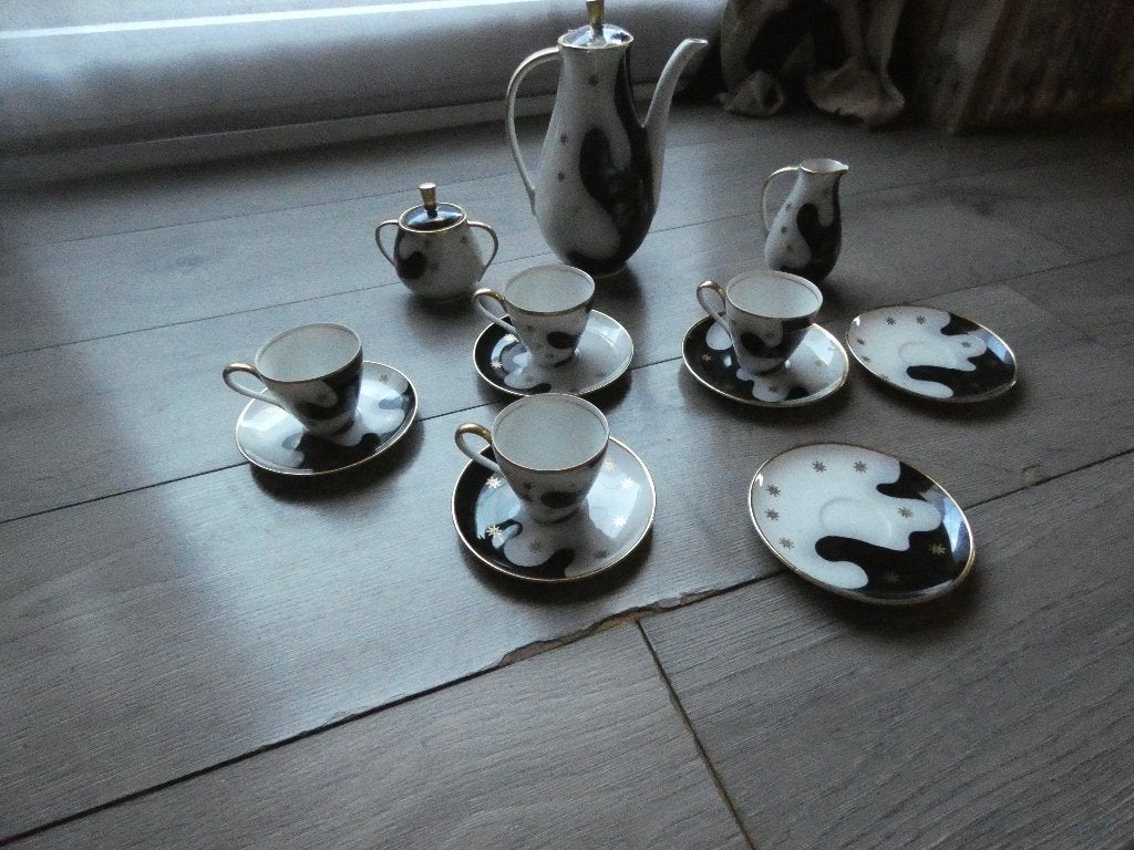 Vintage R&W Bavaria Servies "Fancy" - Zwart/Wit/Goud, Antiek en Kunst, Ophalen