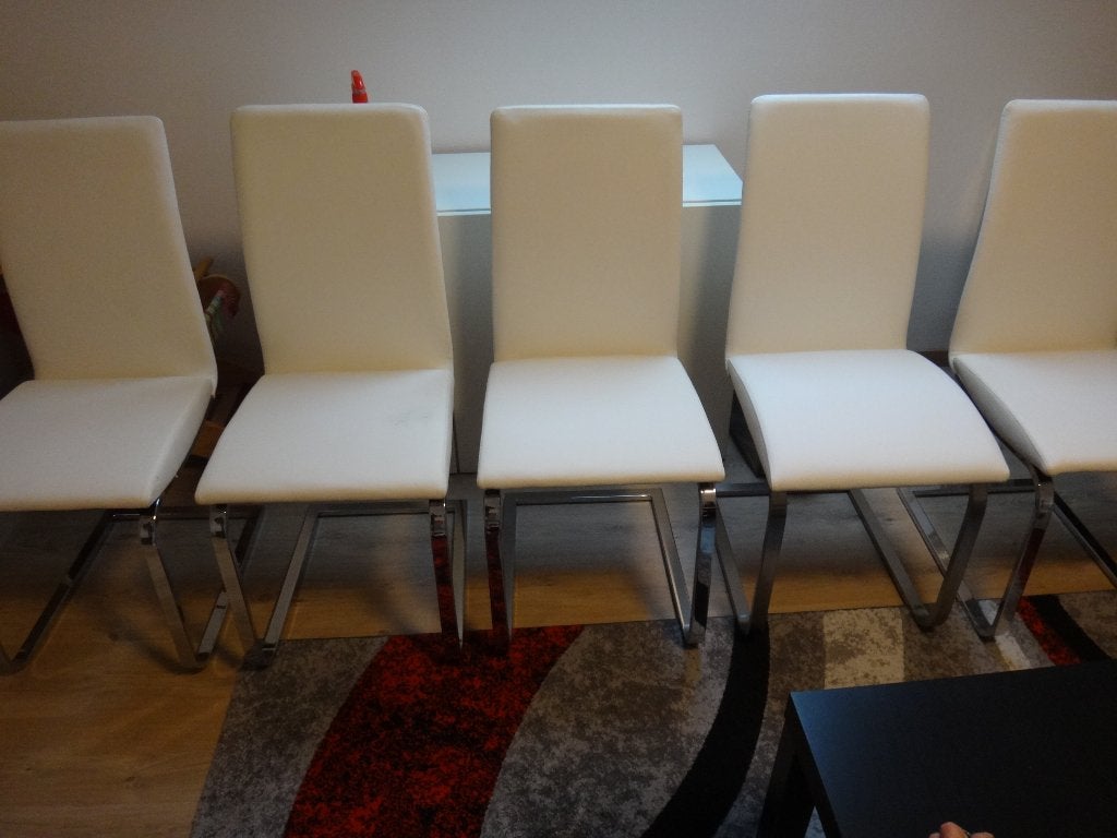 Chaises en cuir avec pieds inox, Maison & Meubles, Enlèvement, Blanc, Cuir, Cinq, Six Chaises ou plus