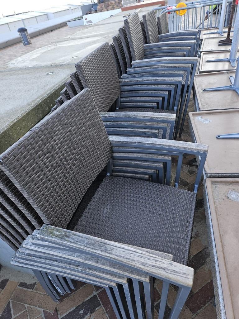 50x terrasstoelen houten leuning terras tuin horeca bar cafe, Ophalen of Verzenden