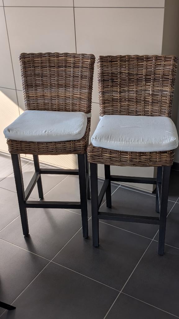 2 Barstoelen, Maison & Meubles, Tabourets de bar, Osier, 2 tabourets, Comme neuf, Enlèvement