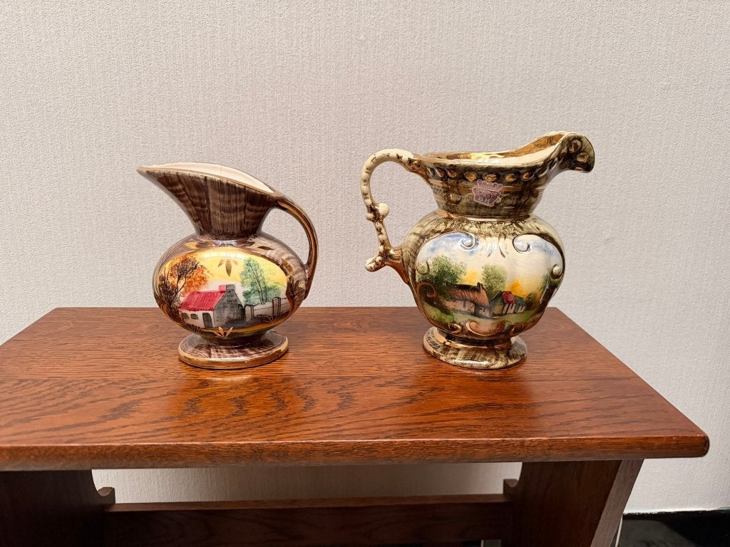 Duo vintage sierkannen – Royal Faïence d’Art B.H., Peint, Brun, Autres sujets, Moins de 20 cm