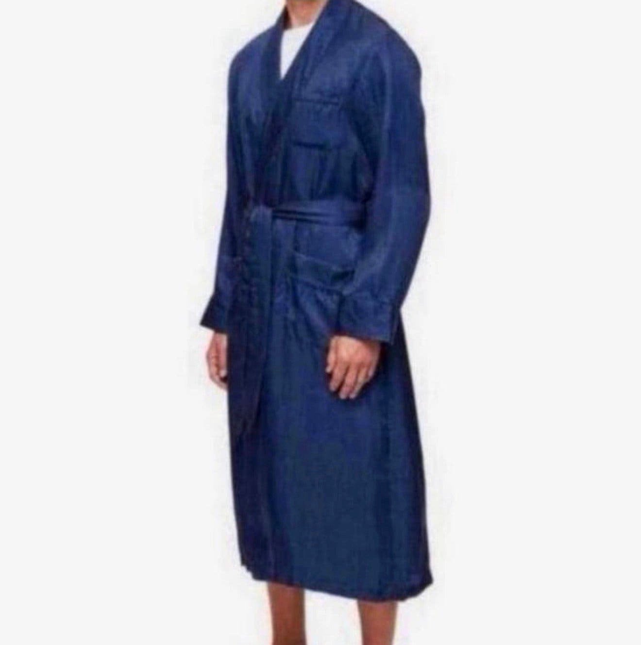 Peignoir Derek Rose, robe en satin soie Woburn, bleu marine, Enlèvement ou Envoi, Bleu, Peignoir