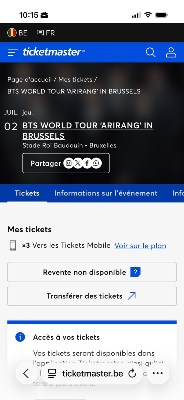Places concert BTS Bloc G et Bloc L, Tickets & Billets, Événements & Festivals, Trois personnes ou plus, Plusieurs jours
