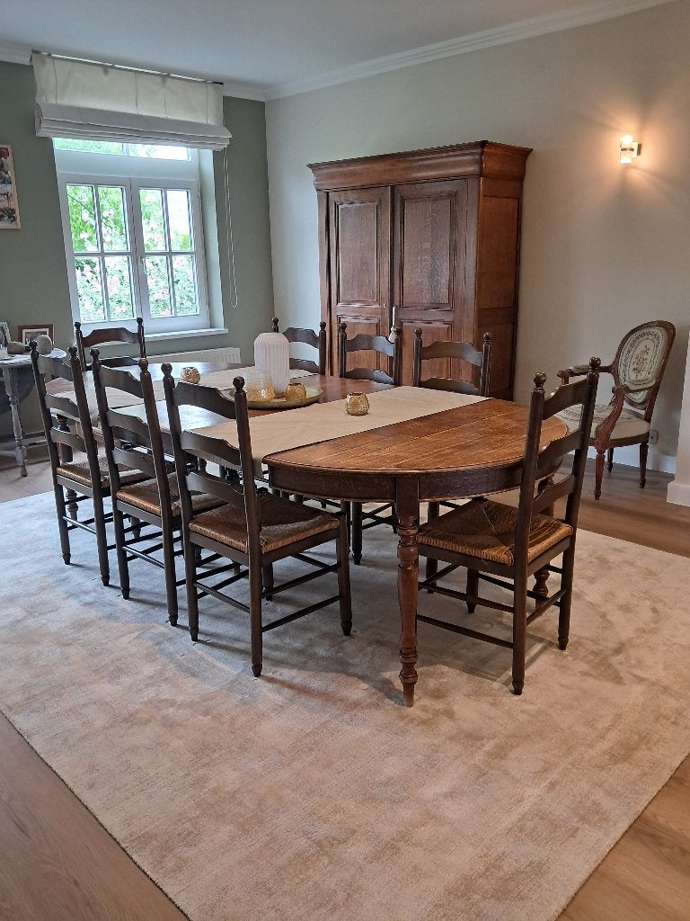 Eiken tafel met 8 stoelen, Huis en Inrichting, Tafels | Eettafels, Ophalen, 100 tot 150 cm, Rustiek, Eikenhout