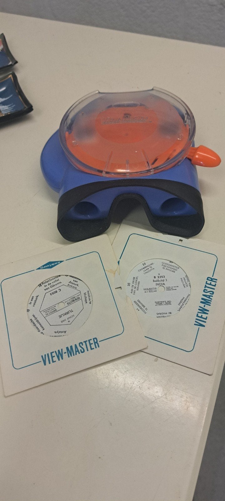 een blauw-oranje Fisher-Price View-Master kijker (Model O),, Ophalen of Verzenden, Zo goed als nieuw