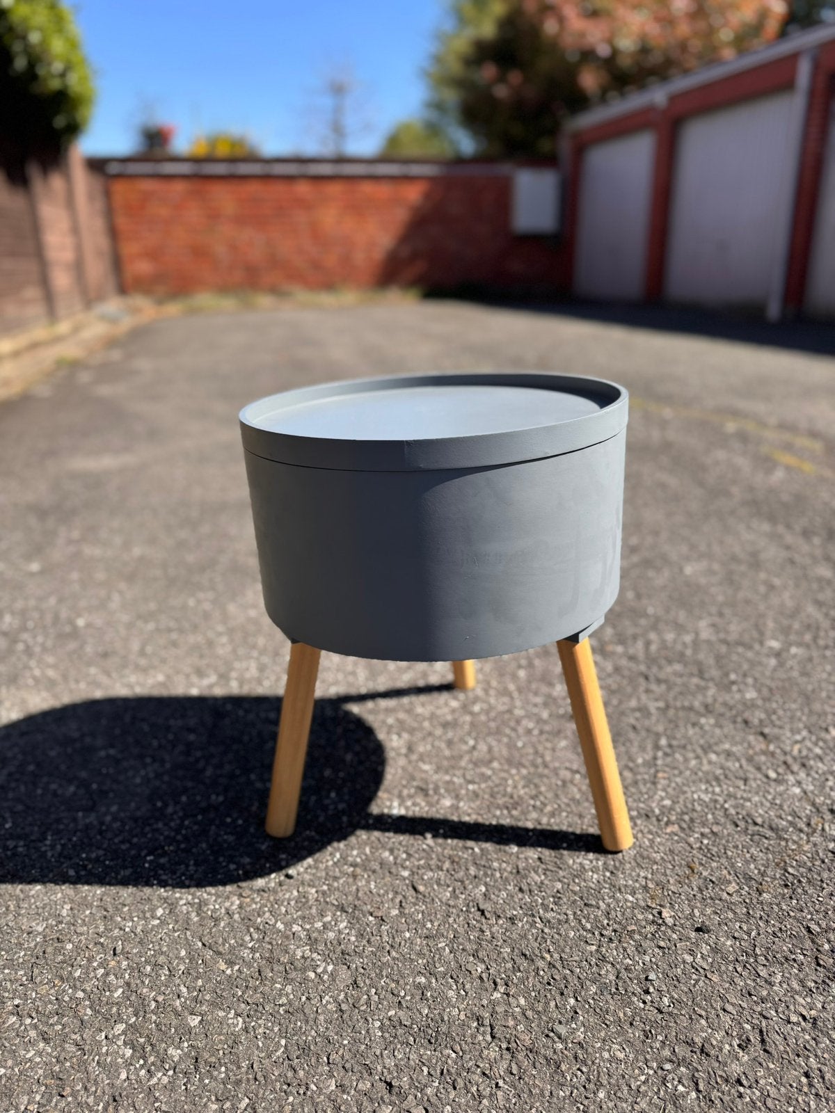 Bijzettafel - opbergtafel, Huis en Inrichting, Minder dan 55 cm, Rond, Zo goed als nieuw, Hout