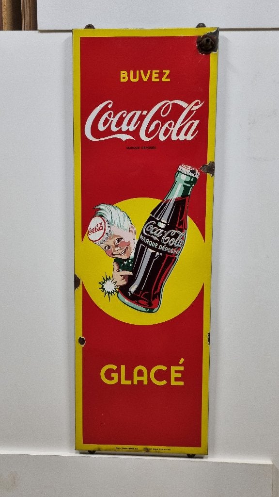 COCA COLA VINTAGE 1959 geëmailleerd plaatwerk, Ophalen, Gebruikt, Reclamebord