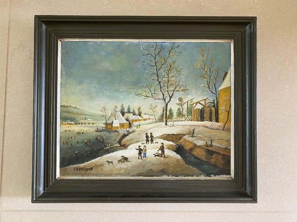 Tableau peinture paysage hivernal, Antiquités & Art, Peinture acrylique, Paysage, Enlèvement, Encadré