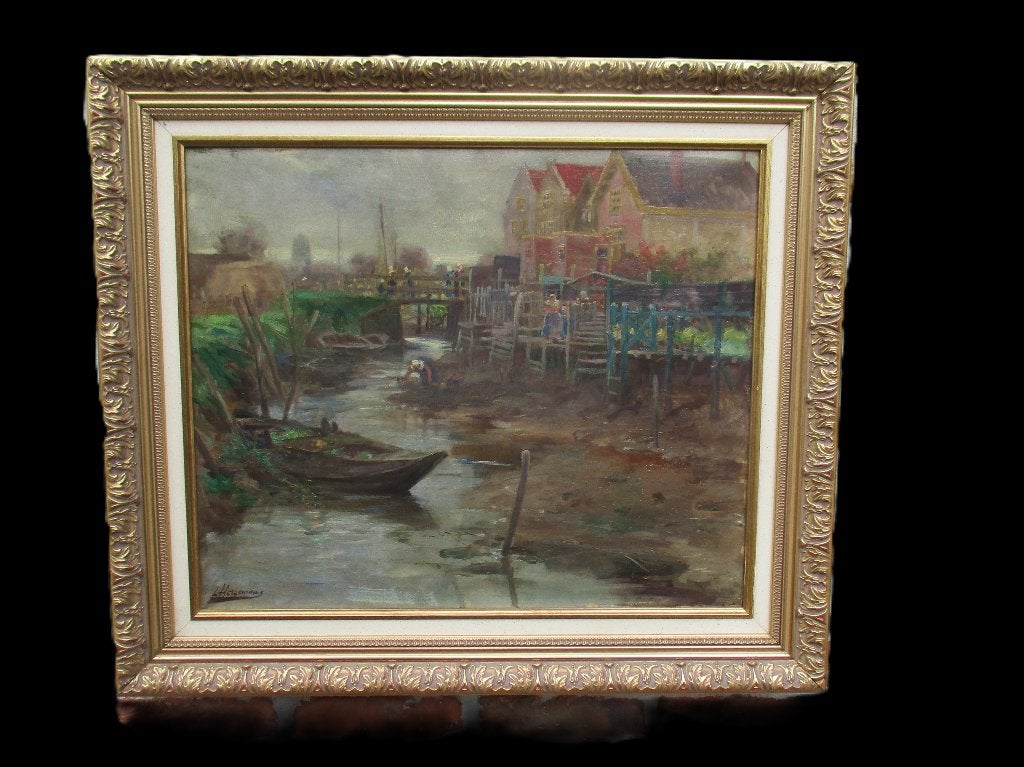 Lievin Herremans (1858—1931) Journée  lessive en Zélande, Portrait ou Personnes, Enlèvement ou Envoi, Réaliste, Toile