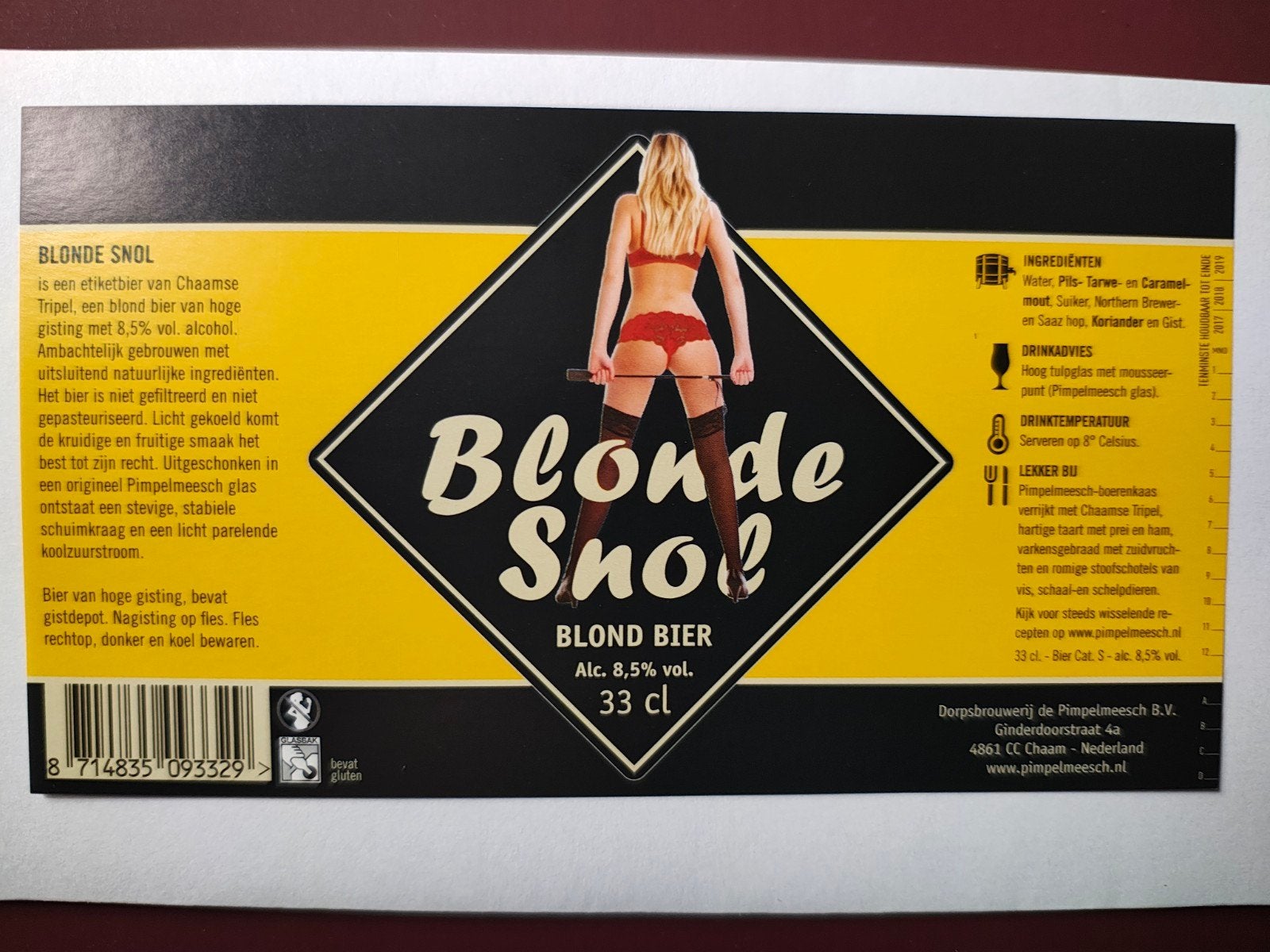 Étiquette de bière de la brasserie Scheldt : Blonde Snol, Enlèvement ou Envoi, Neuf, Autres marques