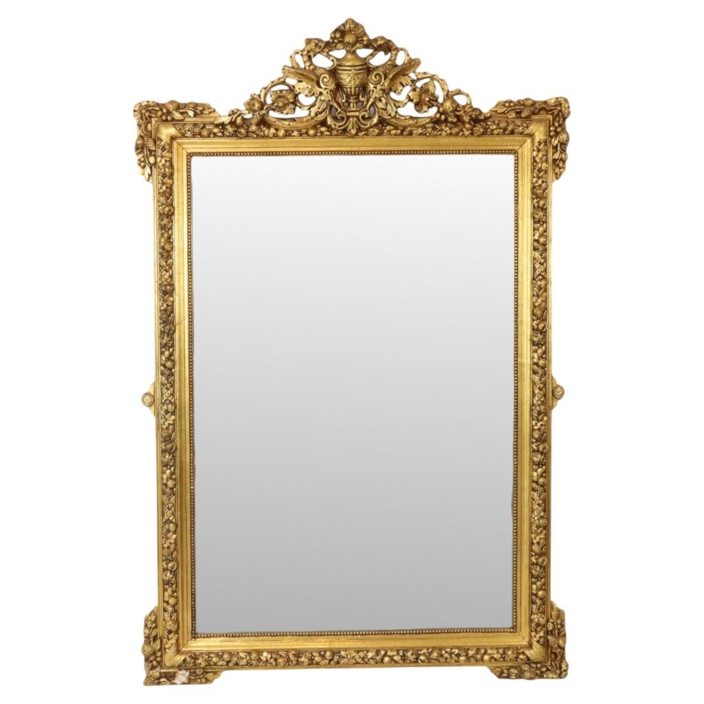 Antieke Franse Facetgeslepen Spiegel XL Goud 163cm, Ophalen, Rechthoekig, 100 tot 150 cm, 150 tot 200 cm